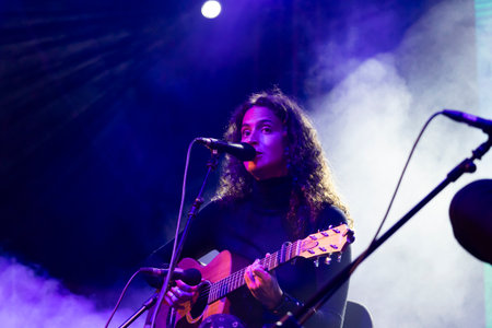 FARO, PORTUGAL: 7th SEPTEMBER, 2023 - Music band, Maro, performs at Festival F, a big festival in the city of Faro, Portugal.のeditorial素材