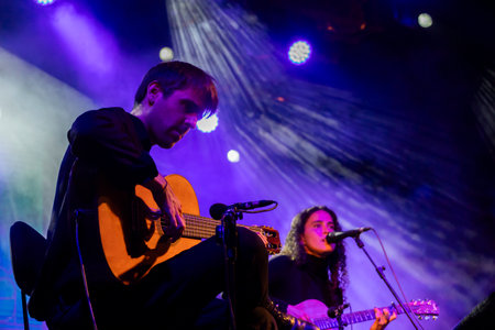 FARO, PORTUGAL: 7th SEPTEMBER, 2023 - Music band, Maro, performs at Festival F, a big festival in the city of Faro, Portugal.のeditorial素材