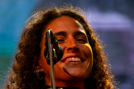 FARO, PORTUGAL: 7th SEPTEMBER, 2023 - Music band, Maro, performs at Festival F, a big festival in the city of Faro, Portugal.のeditorial素材
