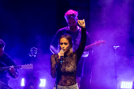 FARO, PORTUGAL: 7th SEPTEMBER, 2023 - Music band, Picas, performs at Festival F, a big festival in the city of Faro, Portugal.のeditorial素材