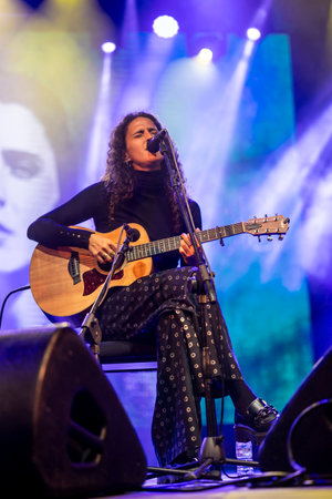FARO, PORTUGAL: 7th SEPTEMBER, 2023 - Music band, Maro, performs at Festival F, a big festival in the city of Faro, Portugal.のeditorial素材