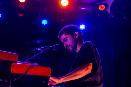FARO, PORTUGAL: 7th SEPTEMBER, 2023 - Music band, Eu.Clides, performs at Festival F, a big festival in the city of Faro, Portugal.のeditorial素材