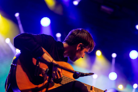 FARO, PORTUGAL: 7th SEPTEMBER, 2023 - Music band, Maro, performs at Festival F, a big festival in the city of Faro, Portugal.のeditorial素材