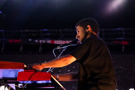 FARO, PORTUGAL: 7th SEPTEMBER, 2023 - Music band, Eu.Clides, performs at Festival F, a big festival...