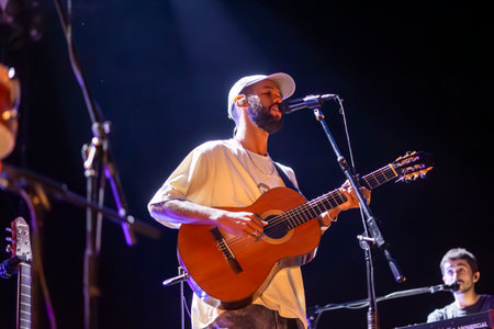 FARO, PORTUGAL: 7th SEPTEMBER, 2023 - Music band, Eu.Clides, performs at Festival F, a big festival in the city of Faro, Portugal.のeditorial素材