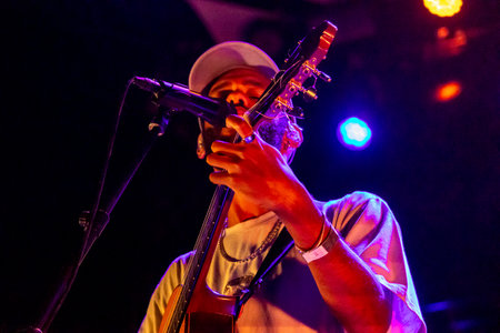 FARO, PORTUGAL: 7th SEPTEMBER, 2023 - Music band, Eu.Clides, performs at Festival F, a big festival in the city of Faro, Portugal.のeditorial素材