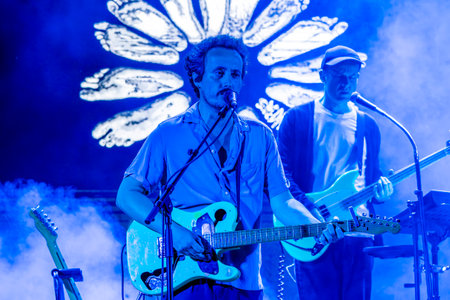 FARO, PORTUGAL: 7th SEPTEMBER, 2023 - Music band, S.Pedro, performs at Festival F, a big festival in the city of Faro, Portugal.のeditorial素材