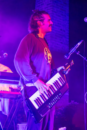 FARO, PORTUGAL: 7th SEPTEMBER, 2023 - Music band, Pimenta Caseira, performs at Festival F, a big festival in the city of Faro, Portugal.のeditorial素材