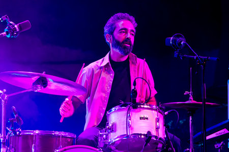 FARO, PORTUGAL: 7th SEPTEMBER, 2023 - Music band, S.Pedro, performs at Festival F, a big festival in the city of Faro, Portugal.のeditorial素材
