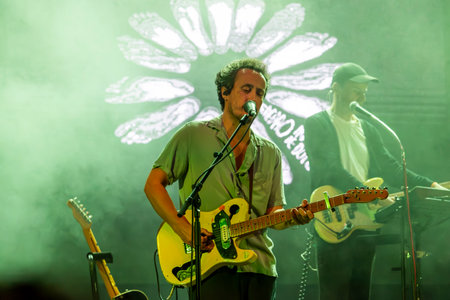 FARO, PORTUGAL: 7th SEPTEMBER, 2023 - Music band, S.Pedro, performs at Festival F, a big festival in the city of Faro, Portugal.のeditorial素材