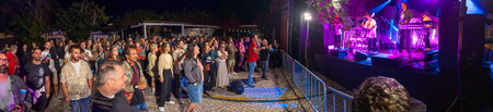 FARO, PORTUGAL: 7th SEPTEMBER, 2023 - Audience watch music artist on Festival F, a big festival in the city of Faro, Portugal.のeditorial素材