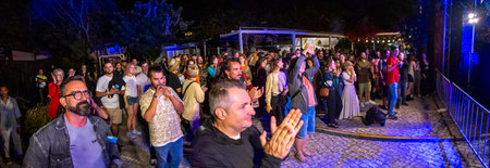 FARO, PORTUGAL: 7th SEPTEMBER, 2023 - Audience watch music artist on Festival F, a big festival in the city of Faro, Portugal.のeditorial素材