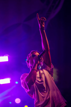 FARO, PORTUGAL: 7th SEPTEMBER, 2023 - Music band, Supa Squad, performs at Festival F, a big festival...