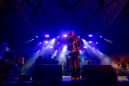 FARO, PORTUGAL: 7th SEPTEMBER, 2023 - Music band, Supa Squad, performs at Festival F, a big festival...