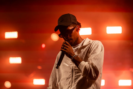 FARO, PORTUGAL: 7th SEPTEMBER, 2023 - Music band, Supa Squad, performs at Festival F, a big festival...