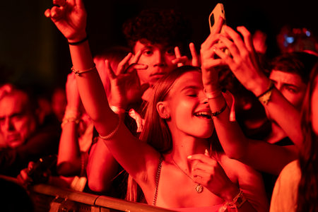 FARO, PORTUGAL: 7th SEPTEMBER, 2023 - Audience watch music artist on Festival F, a big festival in...