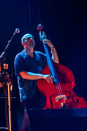 FARO, PORTUGAL: 7th SEPTEMBER, 2023 - Music band, Club Makumba, performs at Festival F, a big festival in the city of Faro, Portugal.のeditorial素材