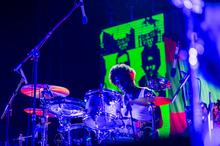 FARO, PORTUGAL: 7th SEPTEMBER, 2023 - Music band, Club Makumba, performs at Festival F, a big...