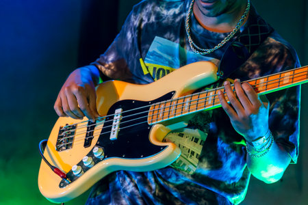 FARO, PORTUGAL: 7th SEPTEMBER, 2023 - Jam Sessions from several musicians performing on Music Festival F, a big festival in the city of Faro, Portugal.のeditorial素材