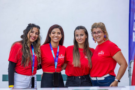 FARO, PORTUGAL: 7th SEPTEMBER, 2023 - Sellers sell drinks in music Festival F, a big festival in the city of Faro, Portugal.のeditorial素材