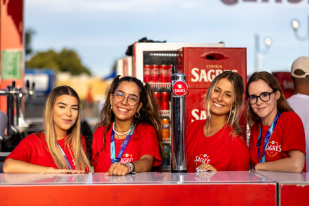 FARO, PORTUGAL: 7th SEPTEMBER, 2023 - Sellers sell drinks in music Festival F, a big festival in the...