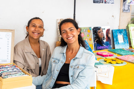 FARO, PORTUGAL: 7th SEPTEMBER, 2023 - Sellers sell clothing and accessories in music Festival F, a big festival in the city of Faro, Portugal.のeditorial素材
