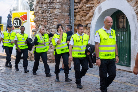 FARO, PORTUGAL: 8th SEPTEMBER, 2023 - Arriving team of security for the music Festival F, a big...