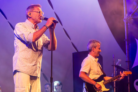 FARO, PORTUGAL: 8th SEPTEMBER, 2023 - Music band, Jafumega, performs at Festival F, a big festival in the city of Faro, Portugal.のeditorial素材