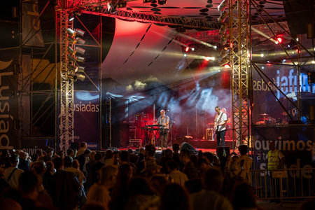 FARO, PORTUGAL: 8th SEPTEMBER, 2023 - Music band, Jafumega, performs at Festival F, a big festival in the city of Faro, Portugal.のeditorial素材