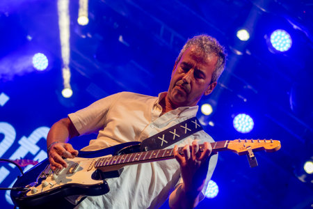 FARO, PORTUGAL: 8th SEPTEMBER, 2023 - Music band, Jafumega, performs at Festival F, a big festival in the city of Faro, Portugal.のeditorial素材