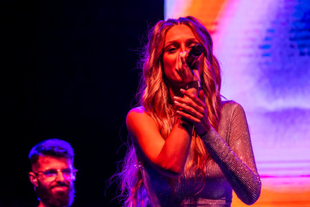FARO, PORTUGAL: 8th SEPTEMBER, 2023 - Music band, Bianca Barros, performs at Festival F, a big festival in the city of Faro, Portugal.のeditorial素材