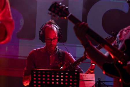 FARO, PORTUGAL: 9th SEPTEMBER, 2023 - Music band, Plasticine, performs at Festival F, a big festival in the city of Faro, Portugal.のeditorial素材