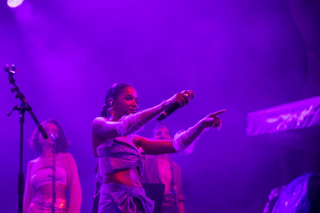 FARO, PORTUGAL: 9th SEPTEMBER, 2023 - Music band, Soraia Tavares, performs at Festival F, a big festival in the city of Faro, Portugal.のeditorial素材