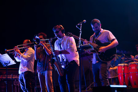 FARO, PORTUGAL: 9th SEPTEMBER, 2023 - Music band, Plasticine, performs at Festival F, a big festival...
