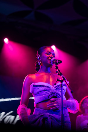 FARO, PORTUGAL: 9th SEPTEMBER, 2023 - Music band, Soraia Tavares, performs at Festival F, a big festival in the city of Faro, Portugal.のeditorial素材
