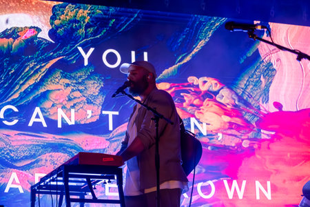 FARO, PORTUGAL: 8th SEPTEMBER, 2023 - Music band, You can't win Charlie Brown, performs at Festival F, a big festival in the city of Faro, Portugal.のeditorial素材