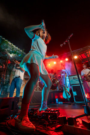 FARO, PORTUGAL: 8th SEPTEMBER, 2023 - Music band, Da Chick, performs at Festival F, a big festival in the city of Faro, Portugal.のeditorial素材