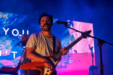 FARO, PORTUGAL: 8th SEPTEMBER, 2023 - Music band, You can't win Charlie Brown, performs at Festival F, a big festival in the city of Faro, Portugal.のeditorial素材