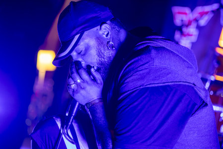 FARO, PORTUGAL: 9th SEPTEMBER, 2023 - Music band, Pull the Trigger, performs at Festival F, a big festival in the city of Faro, Portugal.のeditorial素材