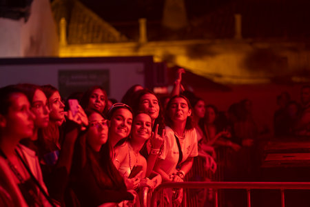 FARO, PORTUGAL: 9th SEPTEMBER, 2023 - Audience watch music artist on Festival F, a big festival in...