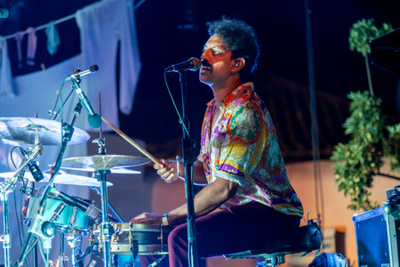 FARO, PORTUGAL: 9th SEPTEMBER, 2023 - Jam Sessions from several musicians performing on Music Festival F, a big festival in the city of Faro, Portugal.のeditorial素材