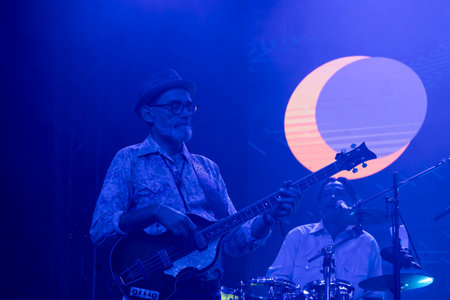 FARO, PORTUGAL: 9th SEPTEMBER, 2023 - Music band, Fogo Fogo, performs at Festival F, a big festival in the city of Faro, Portugal.のeditorial素材