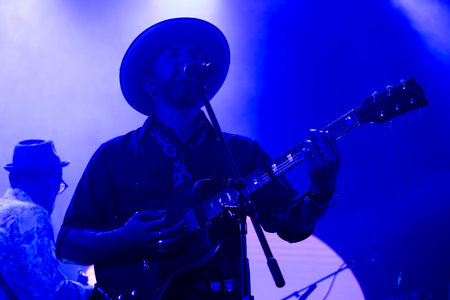 FARO, PORTUGAL: 9th SEPTEMBER, 2023 - Music band, Fogo Fogo, performs at Festival F, a big festival in the city of Faro, Portugal.のeditorial素材