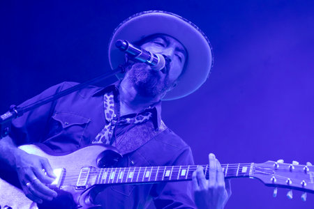 FARO, PORTUGAL: 9th SEPTEMBER, 2023 - Music band, Fogo Fogo, performs at Festival F, a big festival in the city of Faro, Portugal.のeditorial素材