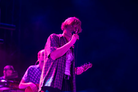 FARO, PORTUGAL: 9th SEPTEMBER, 2023 - Music band, Ganso, performs at Festival F, a big festival in the city of Faro, Portugal.のeditorial素材