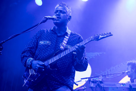 FARO, PORTUGAL: 9th SEPTEMBER, 2023 - Music band, Fogo Fogo, performs at Festival F, a big festival in the city of Faro, Portugal.のeditorial素材