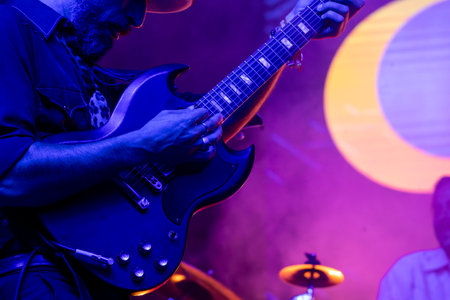 FARO, PORTUGAL: 9th SEPTEMBER, 2023 - Music band, Fogo Fogo, performs at Festival F, a big festival in the city of Faro, Portugal.のeditorial素材