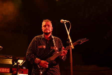 FARO, PORTUGAL: 9th SEPTEMBER, 2023 - Music band, Fogo Fogo, performs at Festival F, a big festival...
