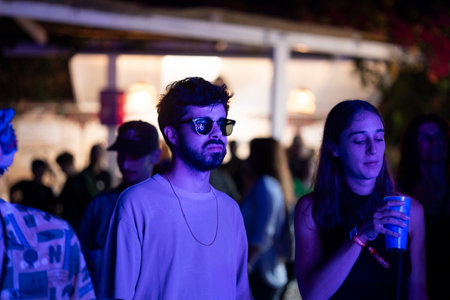FARO, PORTUGAL: 9th SEPTEMBER, 2023 - Audience watch music artist on Festival F, a big festival in the city of Faro, Portugal.のeditorial素材