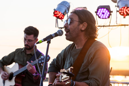 FARO, PORTUGAL: 9th SEPTEMBER, 2023 - Music band, Marc Noah, performs at Festival F, a big festival...